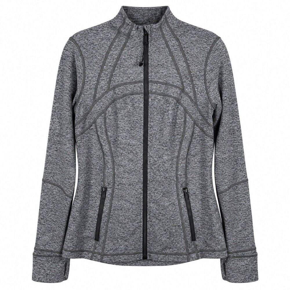 Lululemon Define Jacket Womens 12 Heathered Slate Gray Luon Full Zip Thumbholes